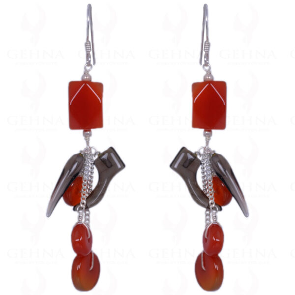 Smoky Topaz & Carnelian Gemstone Earrings Made In .925 Sterling Silver ES-1361