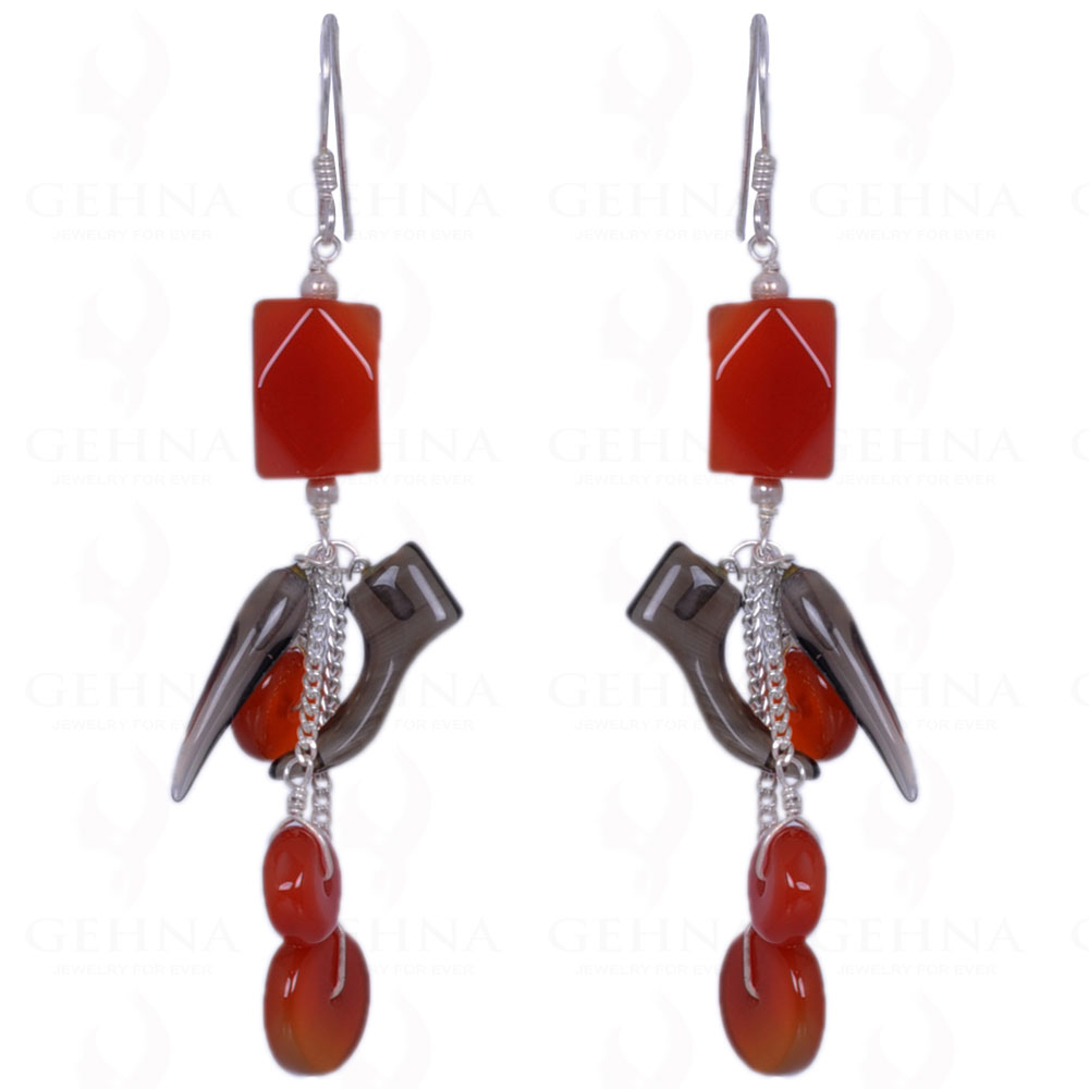 Smoky Topaz & Carnelian Gemstone Earrings Made In .925 Sterling Silver ES-1361