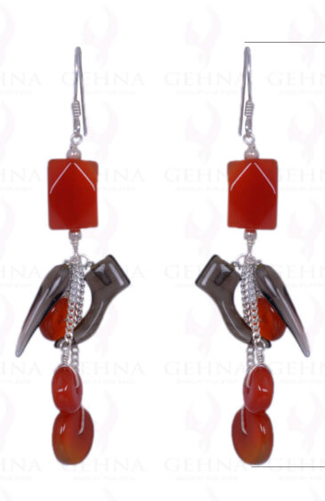 Smoky Topaz & Carnelian Gemstone Earrings Made In .925 Sterling Silver ES-1361