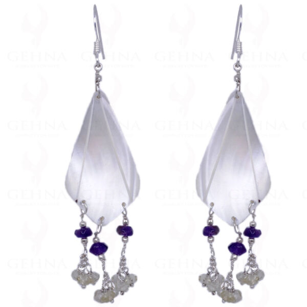 Shell Pearl, Lemon Topaz & Amethyst Gemstone Earrings In .925 Silver ES-1362