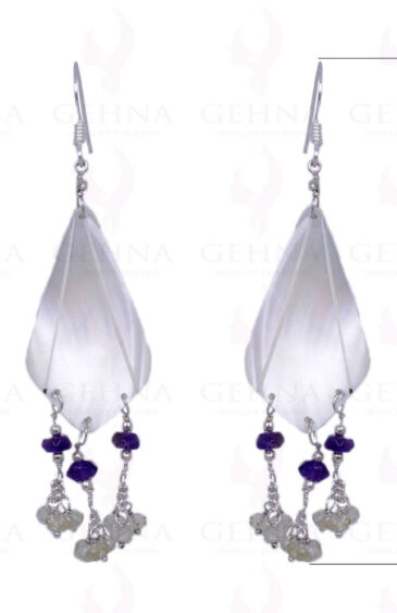 Shell Pearl, Lemon Topaz & Amethyst Gemstone Earrings In .925 Silver ES-1362