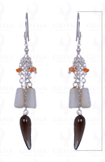 Shell Pearl, Smoky Topaz & Carnelian Gemstone Earrings In .925 Silver ES-1364