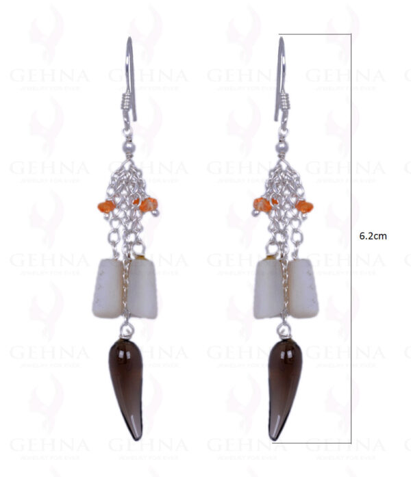 Shell Pearl, Smoky Topaz & Carnelian Gemstone Earrings In .925 Silver ES-1364