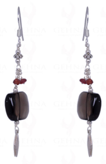 Red Garnet & Smoky Topaz Gemstone Earrings Made In .925 Solid Silver ES-1365