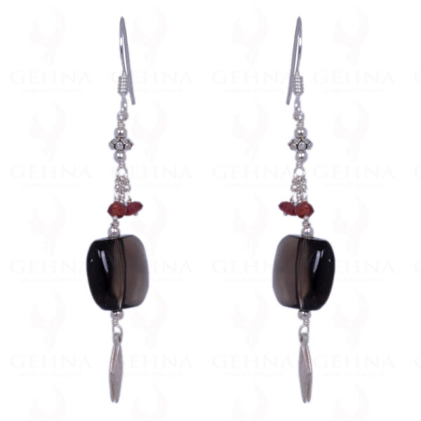 Red Garnet & Smoky Topaz Gemstone Earrings Made In .925 Solid Silver ES-1365