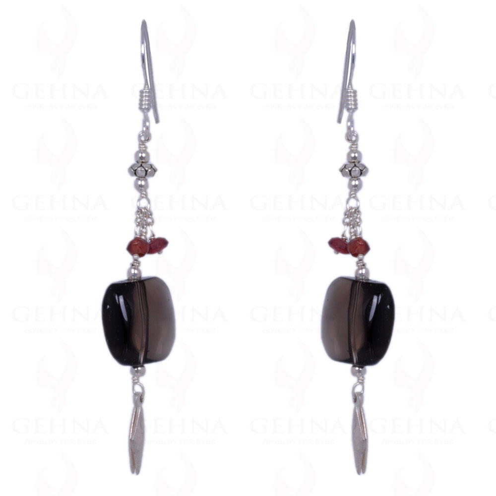 Red Garnet & Smoky Topaz Gemstone Earrings Made In .925 Solid Silver ES-1365