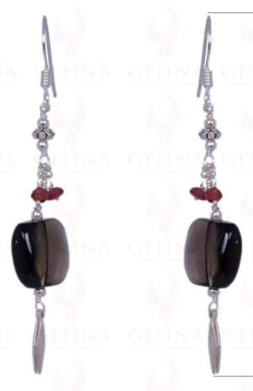 Red Garnet & Smoky Topaz Gemstone Earrings Made In .925 Solid Silver ES-1365