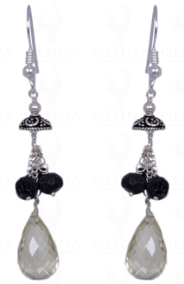 Black Spinel & Lemon Topaz Gemstone Earrings Made In .925 Solid Silver ES-1366