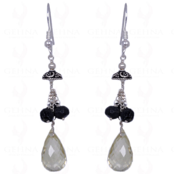 Black Spinel & Lemon Topaz Gemstone Earrings Made In .925 Solid Silver ES-1366