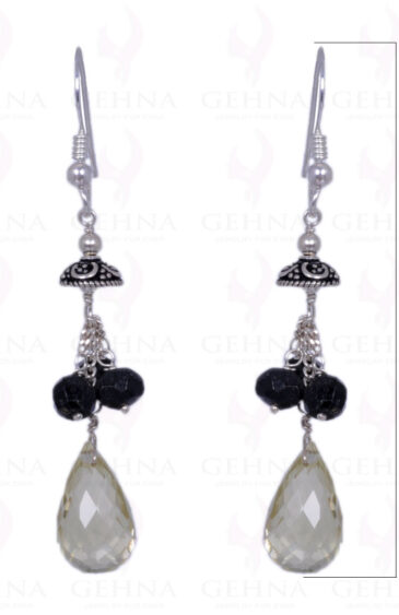 Black Spinel & Lemon Topaz Gemstone Earrings Made In .925 Solid Silver ES-1366