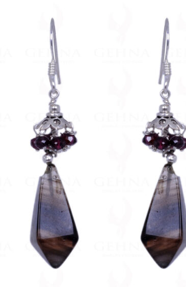 Smoky Topaz & Red Garnet Gemstone Earrings Made In .925 Solid Silver ES-1368