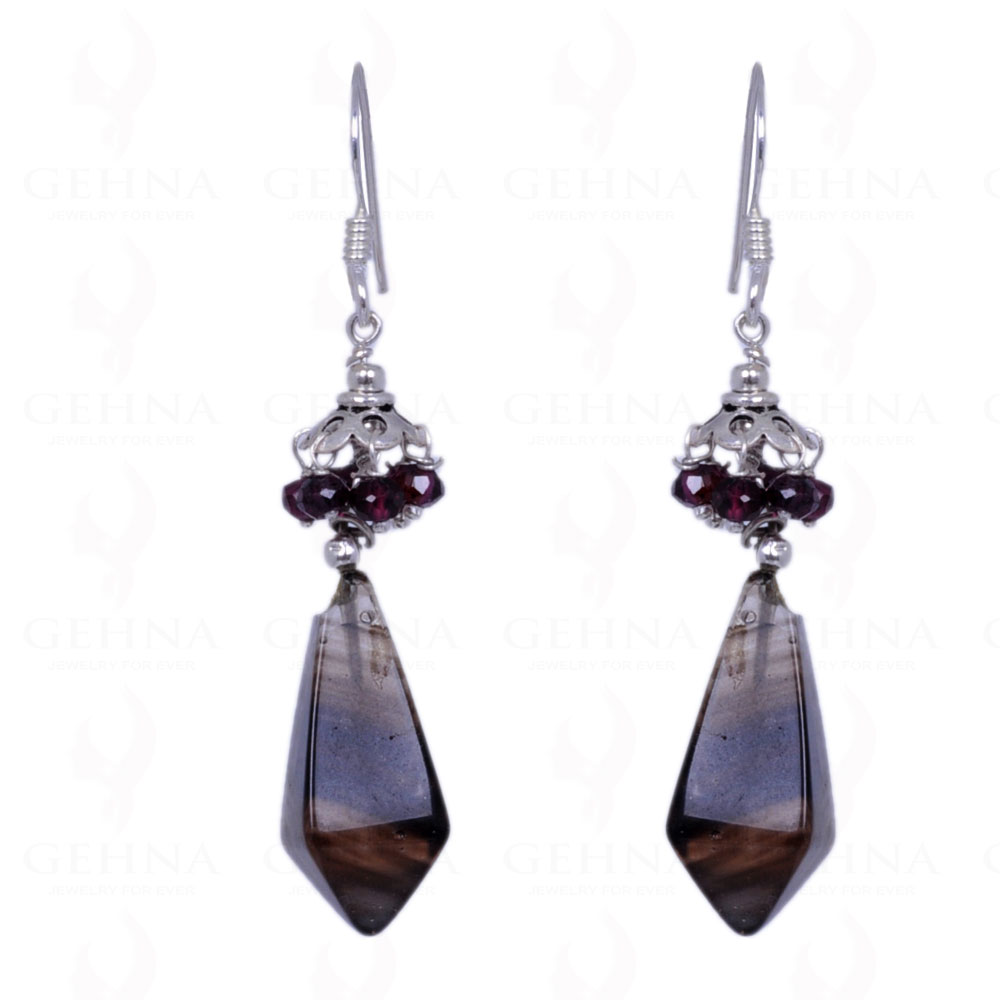 Smoky Topaz & Red Garnet Gemstone Earrings Made In .925 Solid Silver ES-1368