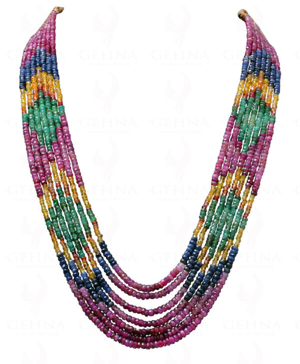 Ruby, Emerald & Sapphire Gemstone Faceted Bead Necklace NP-1368