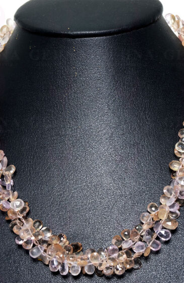 3 Rows Twisted Necklace of Ametrine Gemstone Faceted Almond Shaped Beads NS-1368