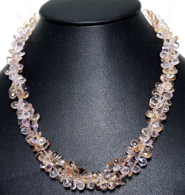 3 Rows Twisted Necklace of Ametrine Gemstone Faceted Almond Shaped Beads NS-1368