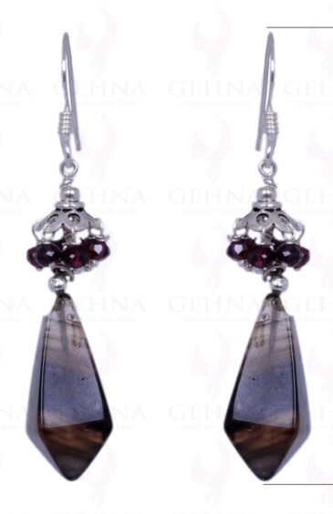 Smoky Topaz & Red Garnet Gemstone Earrings Made In .925 Solid Silver ES-1368