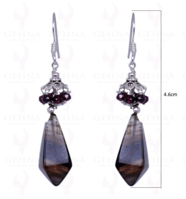 Smoky Topaz & Red Garnet Gemstone Earrings Made In .925 Solid Silver ES-1368