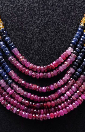 Ruby, Emerald & Sapphire Gemstone Faceted Bead Necklace NP-1368