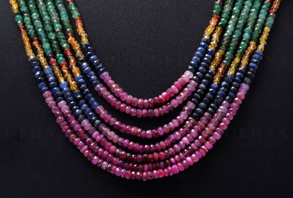 Ruby, Emerald & Sapphire Gemstone Faceted Bead Necklace NP-1368