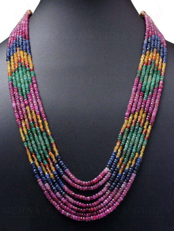 Ruby, Emerald & Sapphire Gemstone Faceted Bead Necklace NP-1368