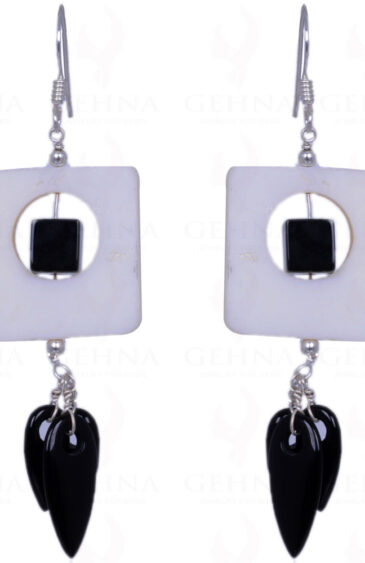 Shell Pearl & Black Spinel Gemstone Earrings Made In .925 Solid Silver ES-1369