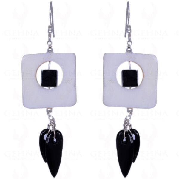 Shell Pearl & Black Spinel Gemstone Earrings Made In .925 Solid Silver ES-1369