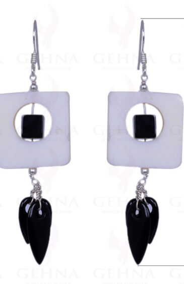 Shell Pearl & Black Spinel Gemstone Earrings Made In .925 Solid Silver ES-1369
