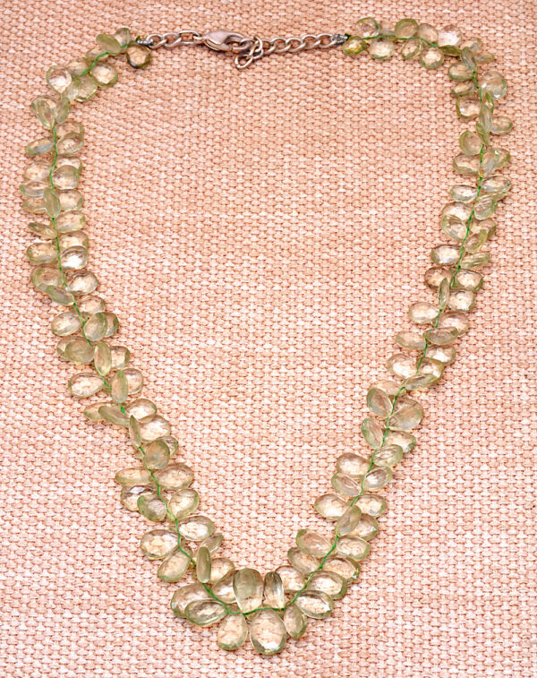 Green Amethyst Gemstone Faceted Almond Shaped Bead String Clasp Attached NS-1369