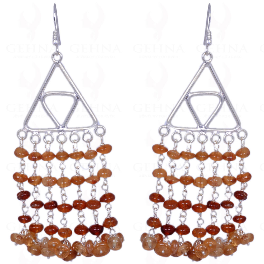 Hessonite Gemstone Bead Earrings Made In .925 Solid Silver ES-1370