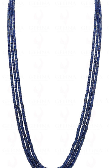 3 Rows Of Blue Sapphire Gemstone 26″ Faceted Bead Long Necklace NP-1370
