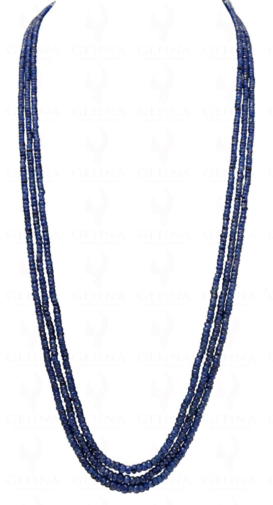 3 Rows Of Blue Sapphire Gemstone 26″ Faceted Bead Long Necklace NP-1370