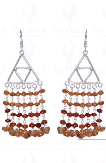 Hessonite Gemstone Bead Earrings Made In .925 Solid Silver ES-1370