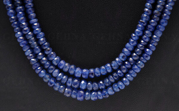 3 Rows Of Blue Sapphire Gemstone 26" Faceted Bead Long Necklace NP-1370