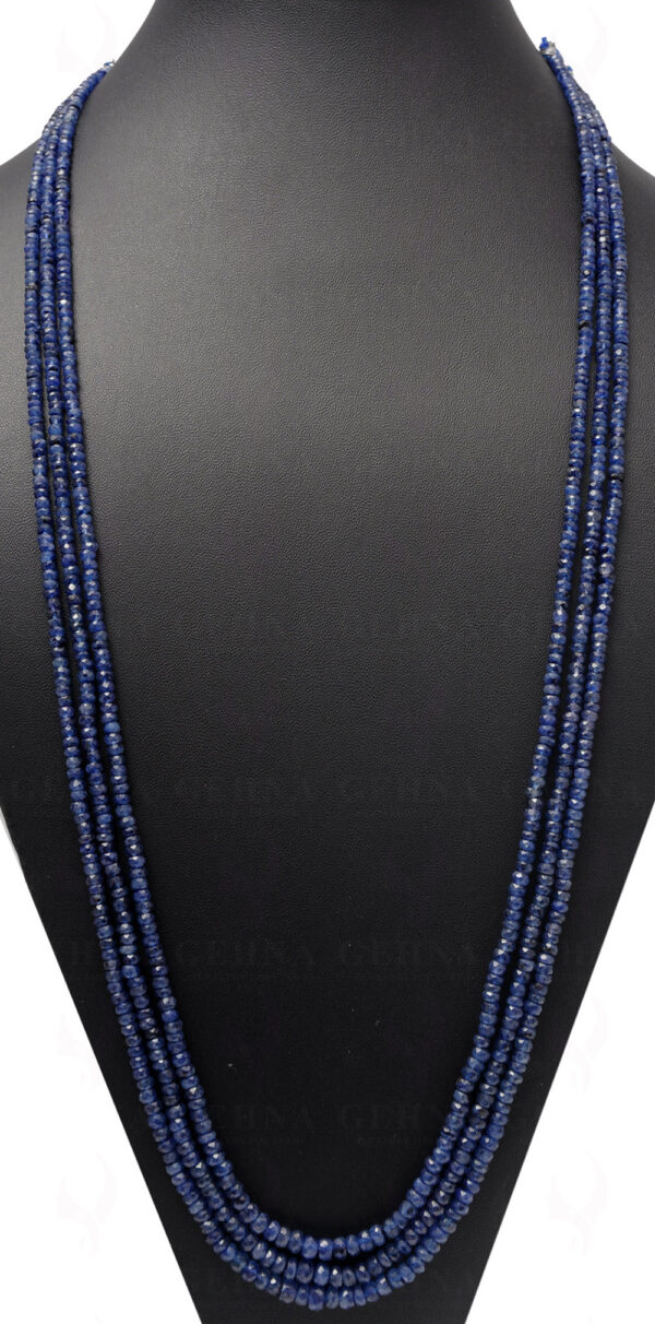 3 Rows Of Blue Sapphire Gemstone 26" Faceted Bead Long Necklace NP-1370