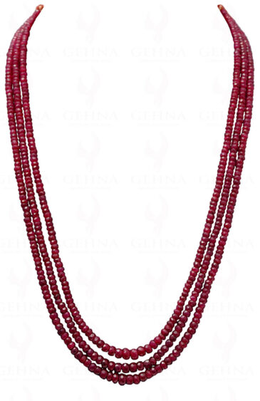 3 Rows Of Ruby Gemstone Faceted Bead Necklace NP-1372