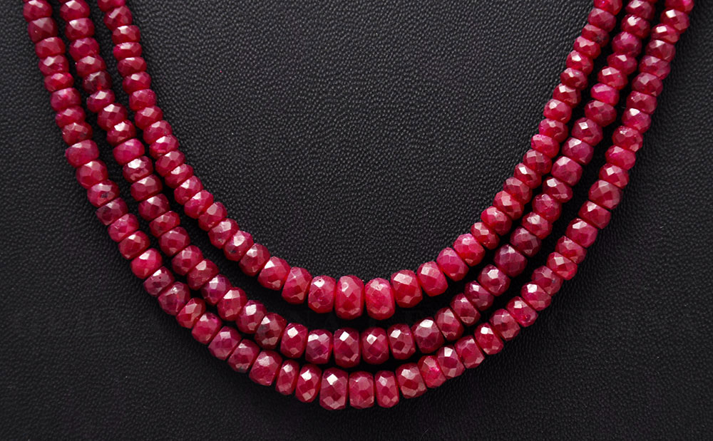 3 Rows Of Ruby Gemstone Faceted Bead Necklace NP-1372