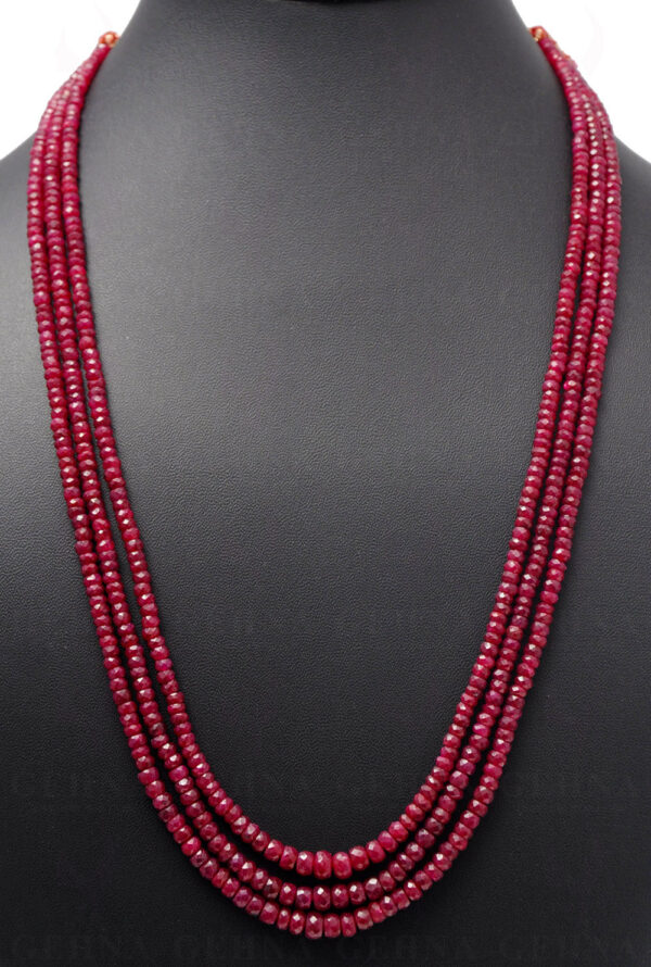 3 Rows Of Ruby Gemstone Faceted Bead Necklace NP-1372