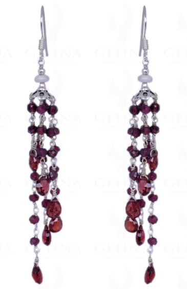 Red Garnet Gemstone Bead & Drop Earrings Made In .925 Solid Silver ES-1373