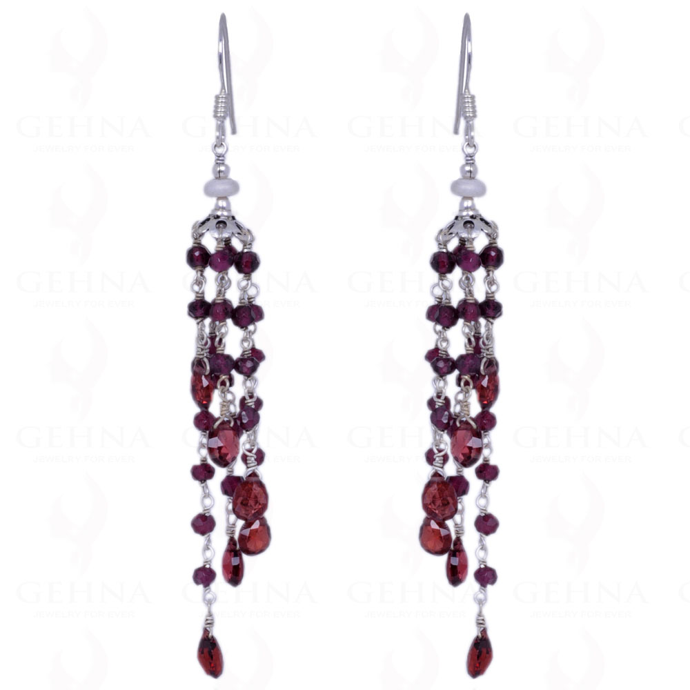 Red Garnet Gemstone Bead & Drop Earrings Made In .925 Solid Silver ES-1373