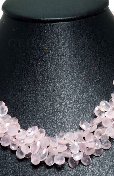 3 Rows of Rose Quartz Gemstone Bead Necklace With Silver Clasp NS-1373