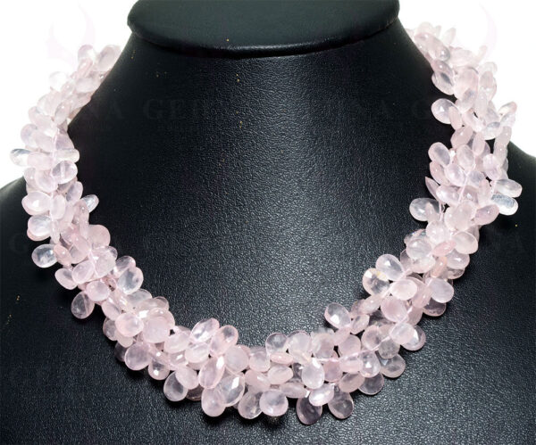 3 Rows of Rose Quartz Gemstone Bead Necklace With Silver Clasp NS-1373