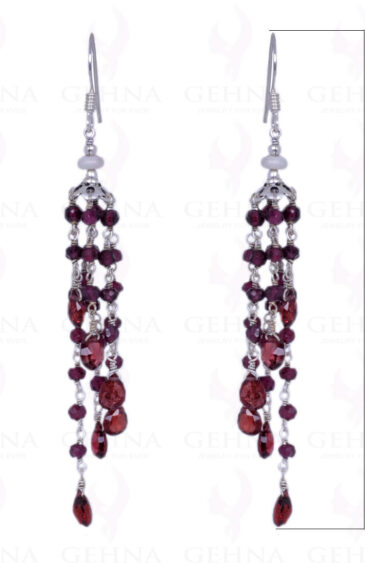 Red Garnet Gemstone Bead & Drop Earrings Made In .925 Solid Silver ES-1373