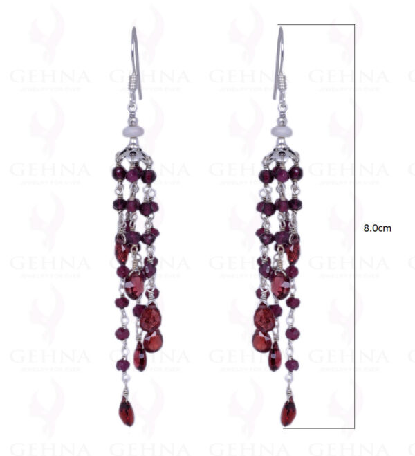 Red Garnet Gemstone Bead & Drop Earrings Made In .925 Solid Silver ES-1373