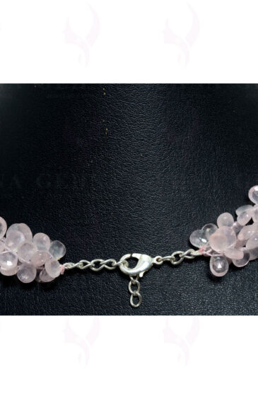 3 Rows of Rose Quartz Gemstone Bead Necklace With Silver Clasp NS-1373