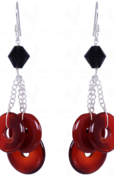 Black Spinel & Carnelian Gemstone Earrings Made In .925 Sterling Silver ES-1375