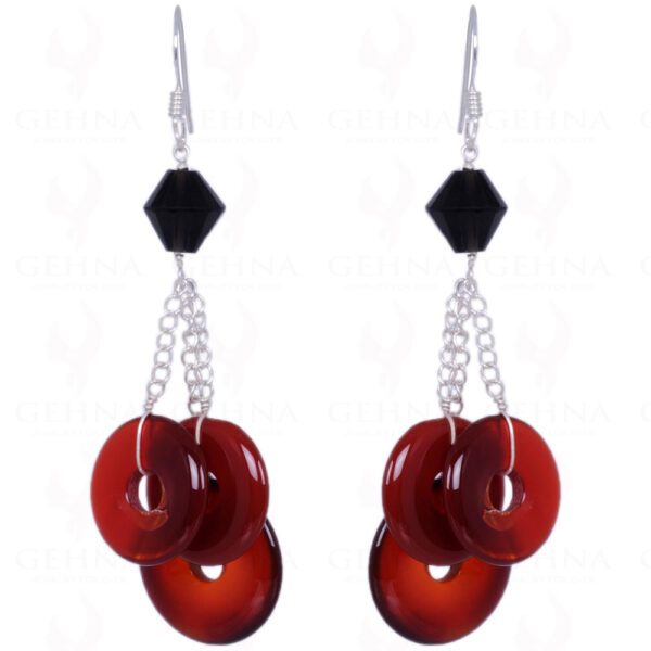 Black Spinel & Carnelian Gemstone Earrings Made In .925 Sterling Silver ES-1375