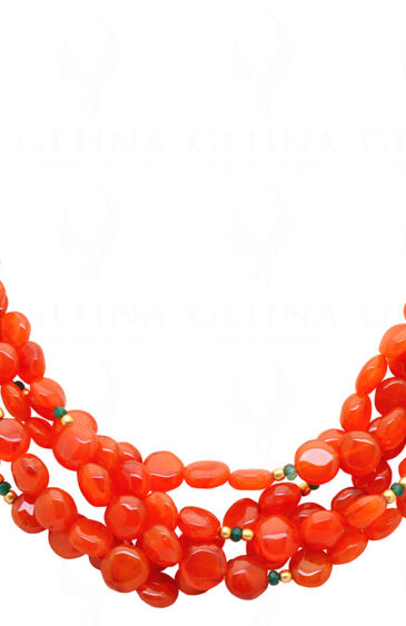 Carnelian & Onyx Gemstone Beads Necklace With Golden Silver Elements NS-1375
