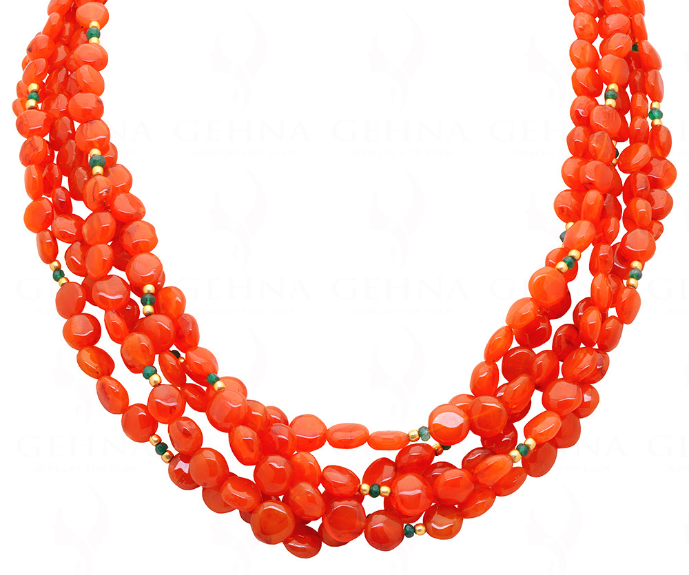 Carnelian & Onyx Gemstone Beads Necklace With Golden Silver Elements NS-1375