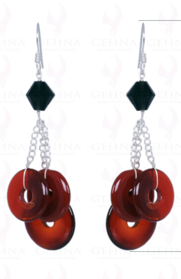 Black Spinel & Carnelian Gemstone Earrings Made In .925 Sterling Silver ES-1375