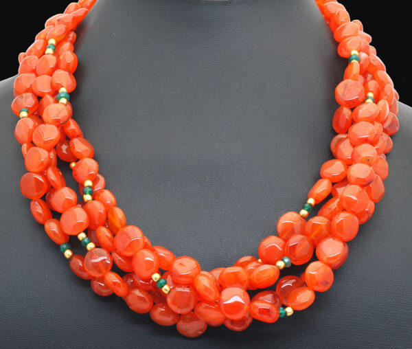 Carnelian & Onyx Gemstone Beads Necklace With Golden Silver Elements NS-1375